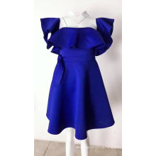 Sexy Summer A Line Blue Ruffle Sleeve Pleated Women Casual Dresses